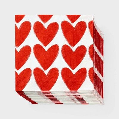 30ct Disposable Valentine Lunch Napkin Red/White Hearts - Spritz™ | Target