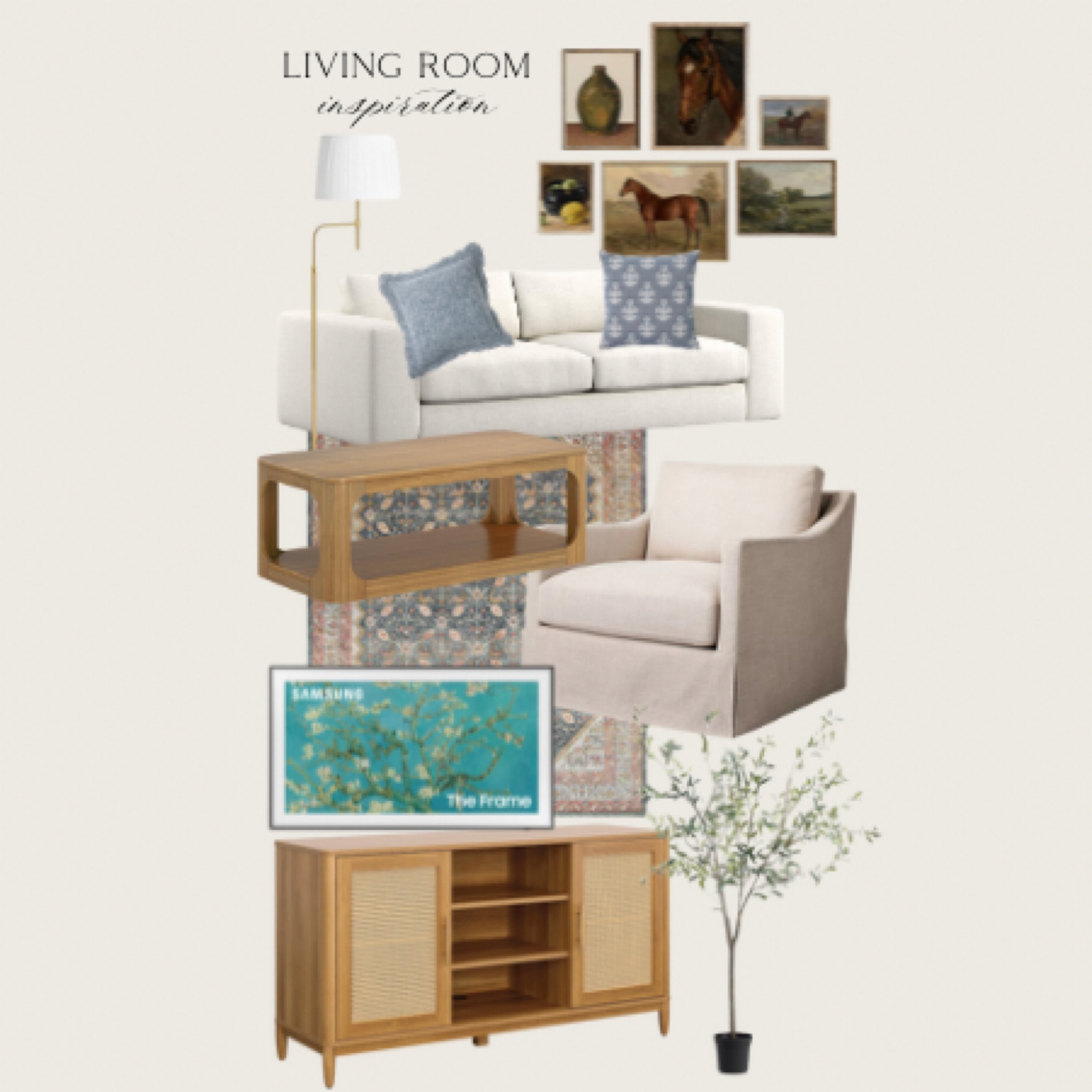 Design mood board for the living room in our new home! With our love for New England, we wanted the design of each space to celebrate that. Our dining room is New England coastal, so this space is a nod to New England with a nod to preppy, equestrian and Ralph Lauren vibes. Overall, our home speaks to natural neutrals, wood, blues and a little warmth and pattern play to make it feel homey and cozy while staying true to our love for design and interiors.

#LTKfamily #LTKhome