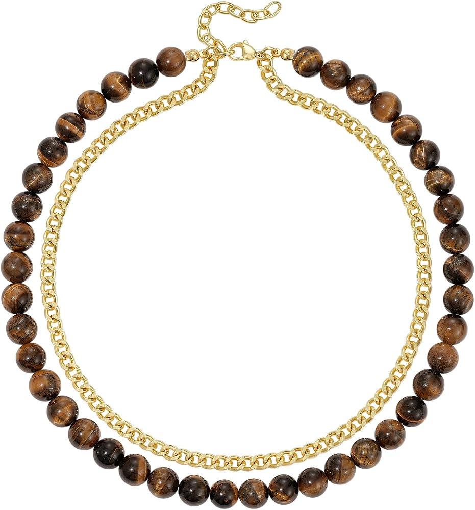 KissYan Beaded Necklaces for Women, Layered Gemstone Bead Choker | Amazon (US)