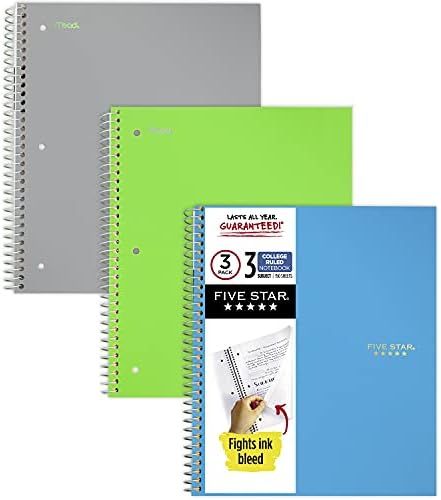 Five Star Spiral Notebooks, 3 Subject, College Ruled Paper, 150 Sheets | Amazon (US)