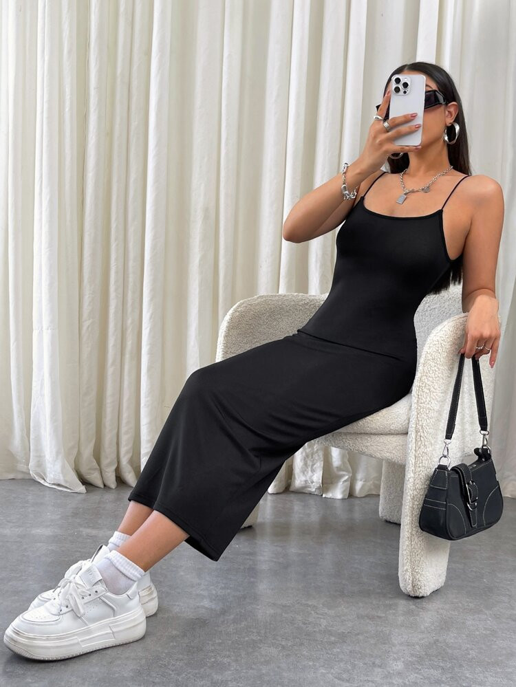 SHEIN EZwear Solid Cami Bodycon Dress | SHEIN