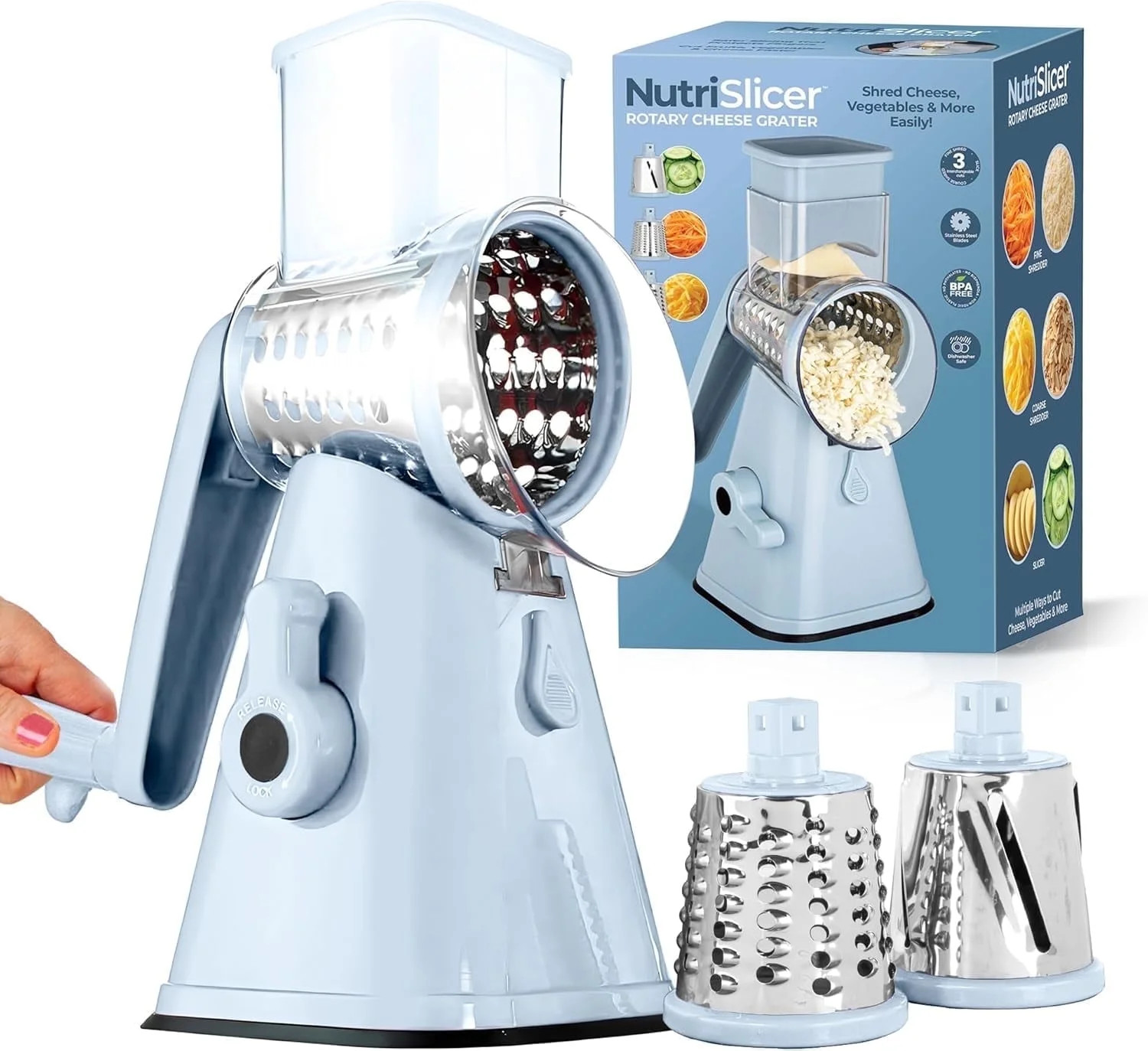 Rotary Cheese Grater Hand Crank, Stainless Steel Rotary Graters for Kitchen with 3 Blades, Vegeta... | Walmart (US)