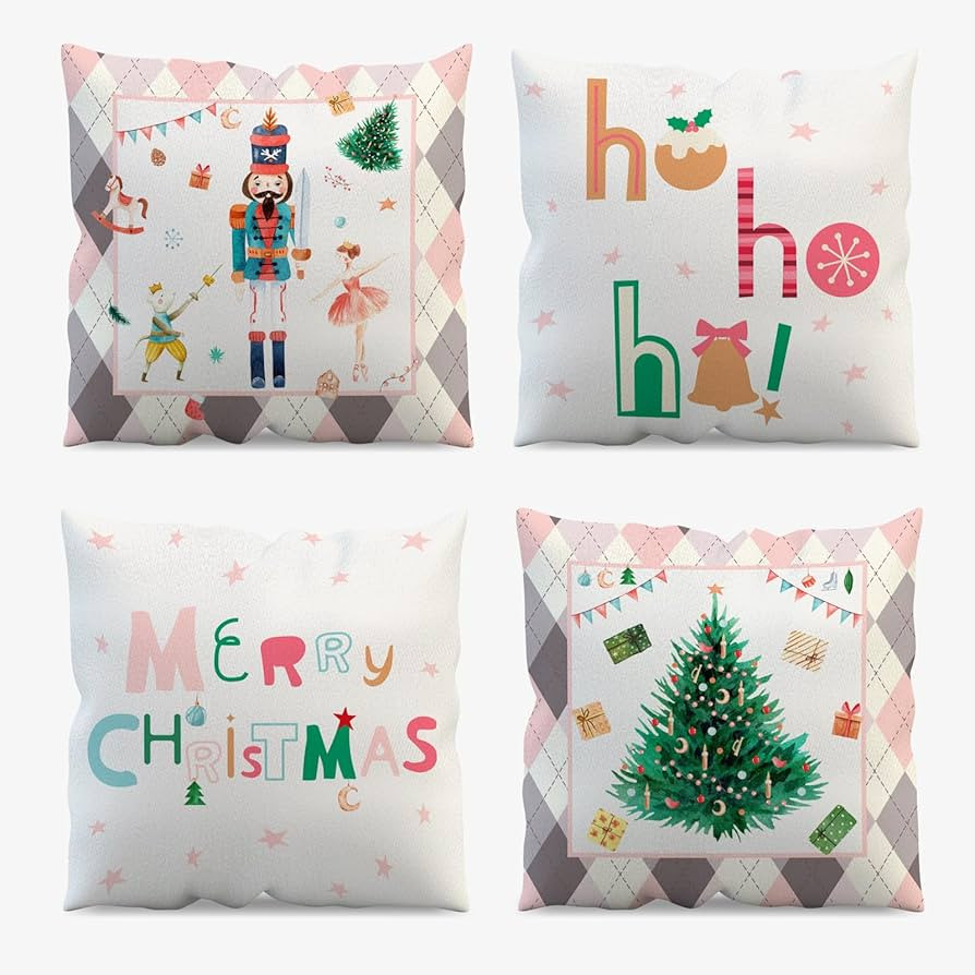 MEHOFOND Christmas Throw Pillow Covers 18x18 Set of 4 Christmas Decorations Houses Chirstmas Tree... | Amazon (US)