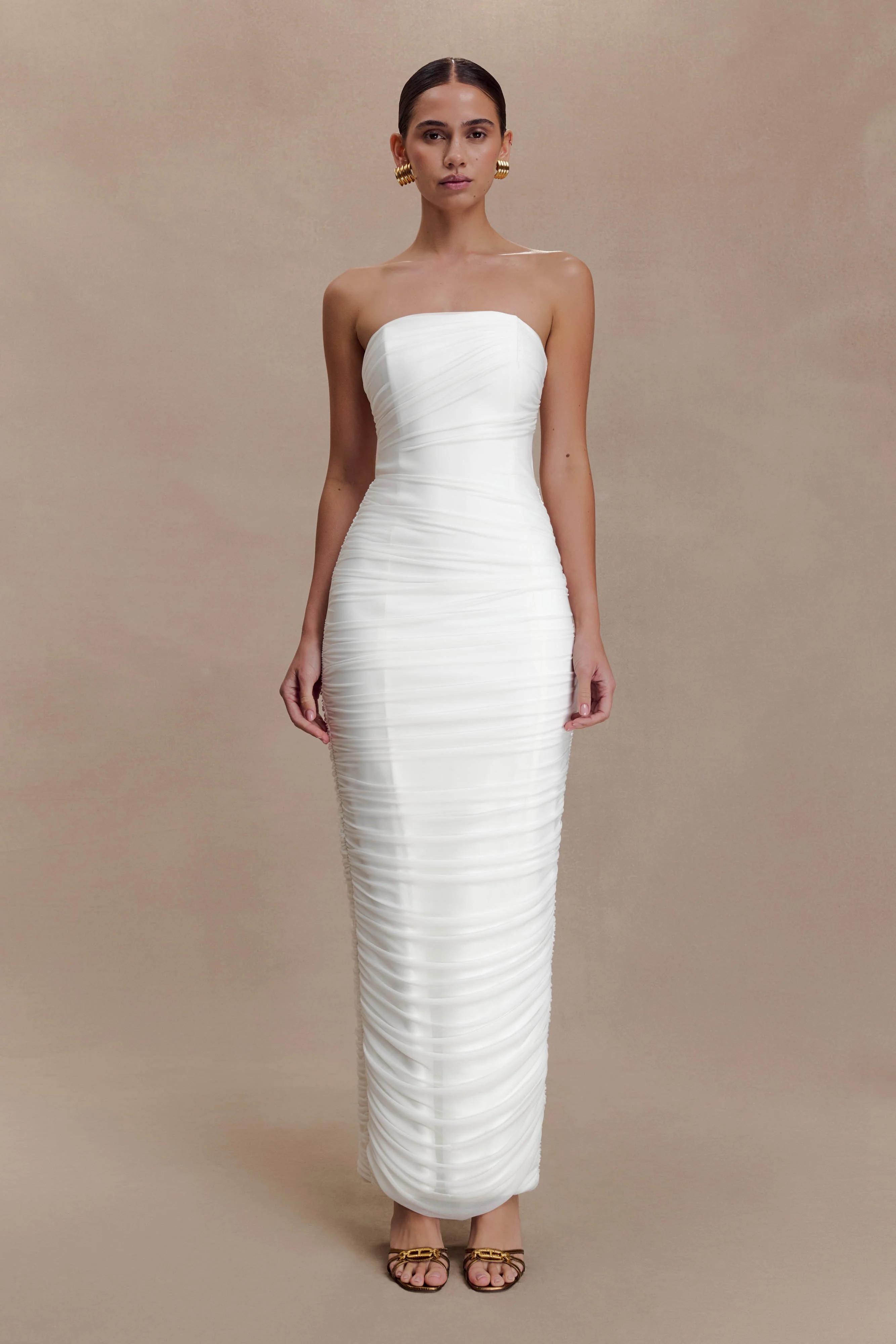 Jianna Strapless Mesh Maxi Dress - Ivory | MESHKI US