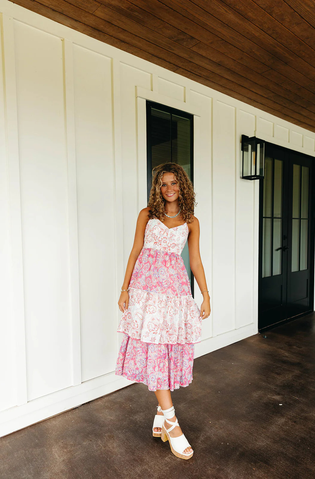 Paisley Midi Dress - White/Pink Large | Triple Threads