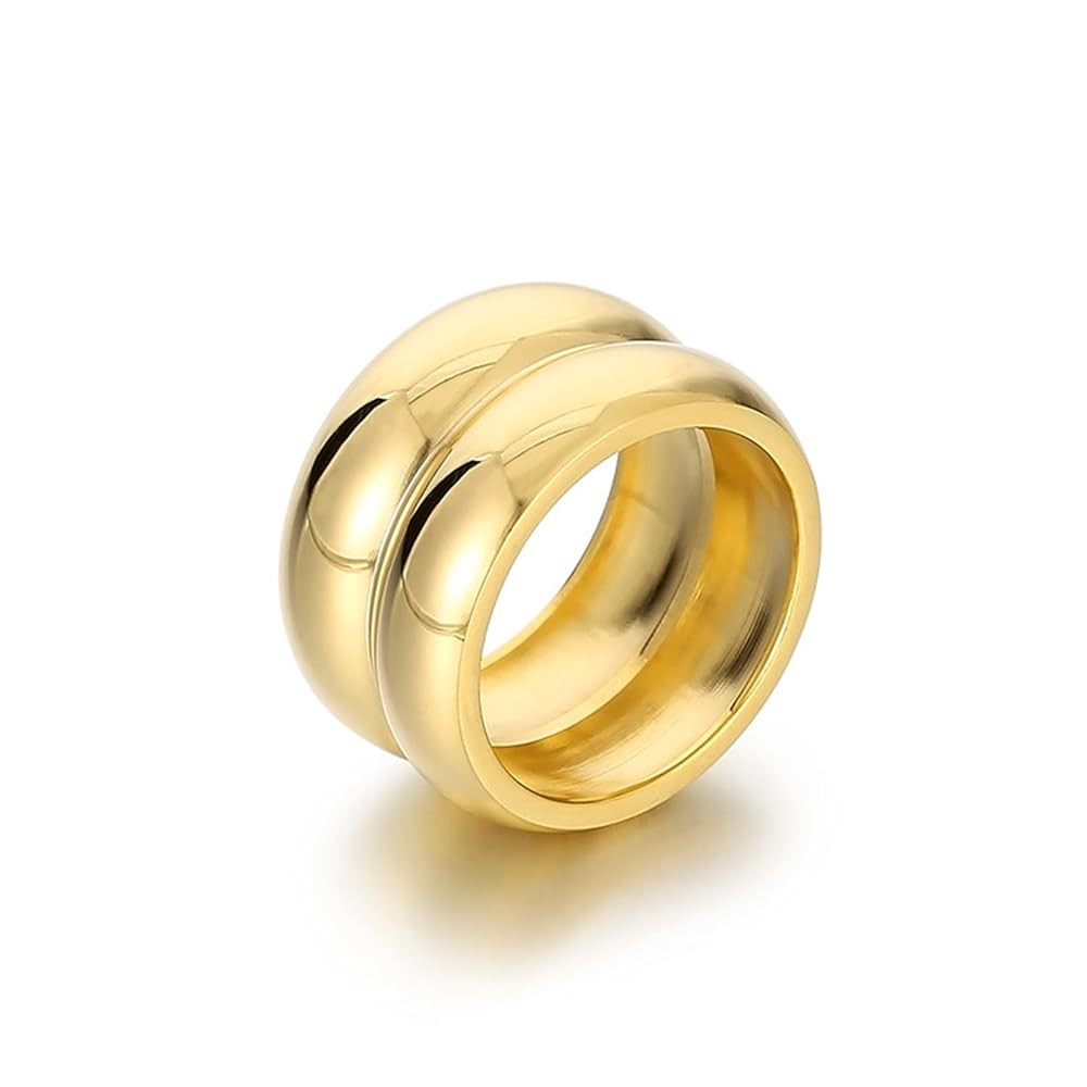Chunky Gold Rings for Women Dainty Gold Dome Band Ring Statement Stackable Rings Double Rings Tre... | Amazon (US)