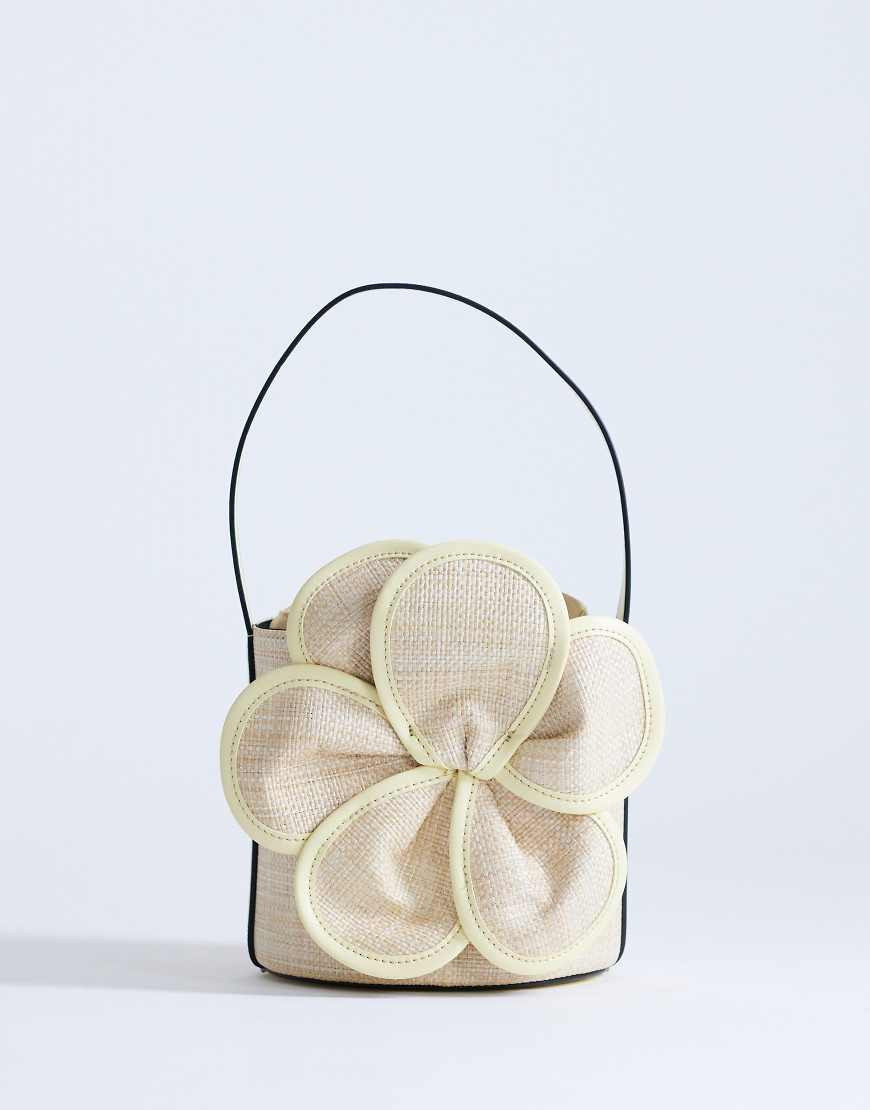 Topshop Gino medium straw flower grab bag in yellow | ASOS (Global)