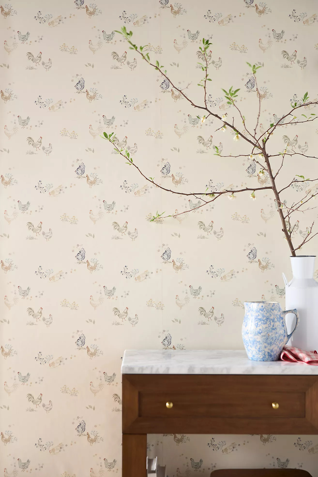 Spring Chickens Animals Floral Wallpaper | Anthropologie (US)