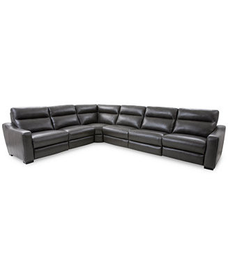 Gabrine 6-Pc. Leather Sectional with 2 Power Headrests, Created for Macy's - Macy's | Macy's