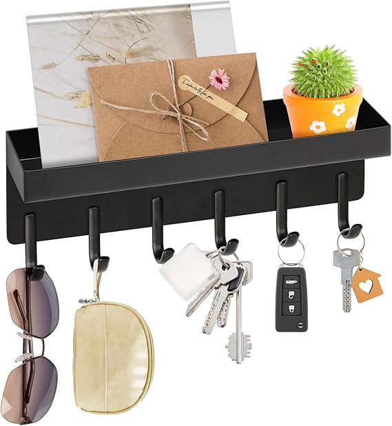 VIS'V Key Holder Wall Mounted, Matte Black Stainless Steel Key Mail Organizer Wall Decorative Key... | Amazon (US)