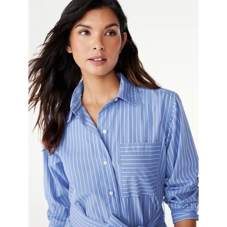 Free Assembly Women's Belted Mini Shirtdress with Long Sleeves, Sizes XS-XXL | Walmart (US)