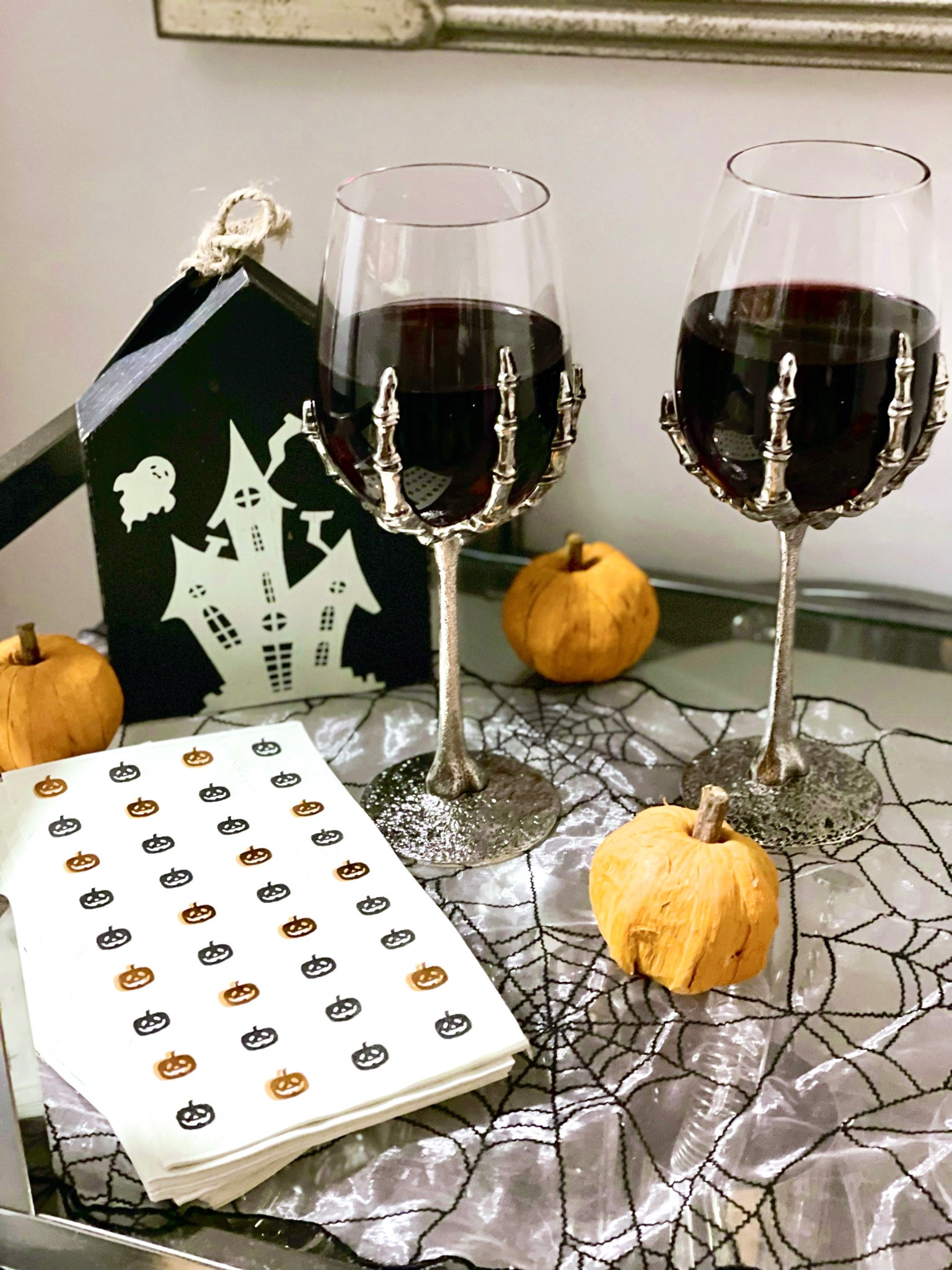 Halloween bar cart. Halloween decor. Halloween wine glass. 

#LTKHalloween #LTKHoliday #LTKhome