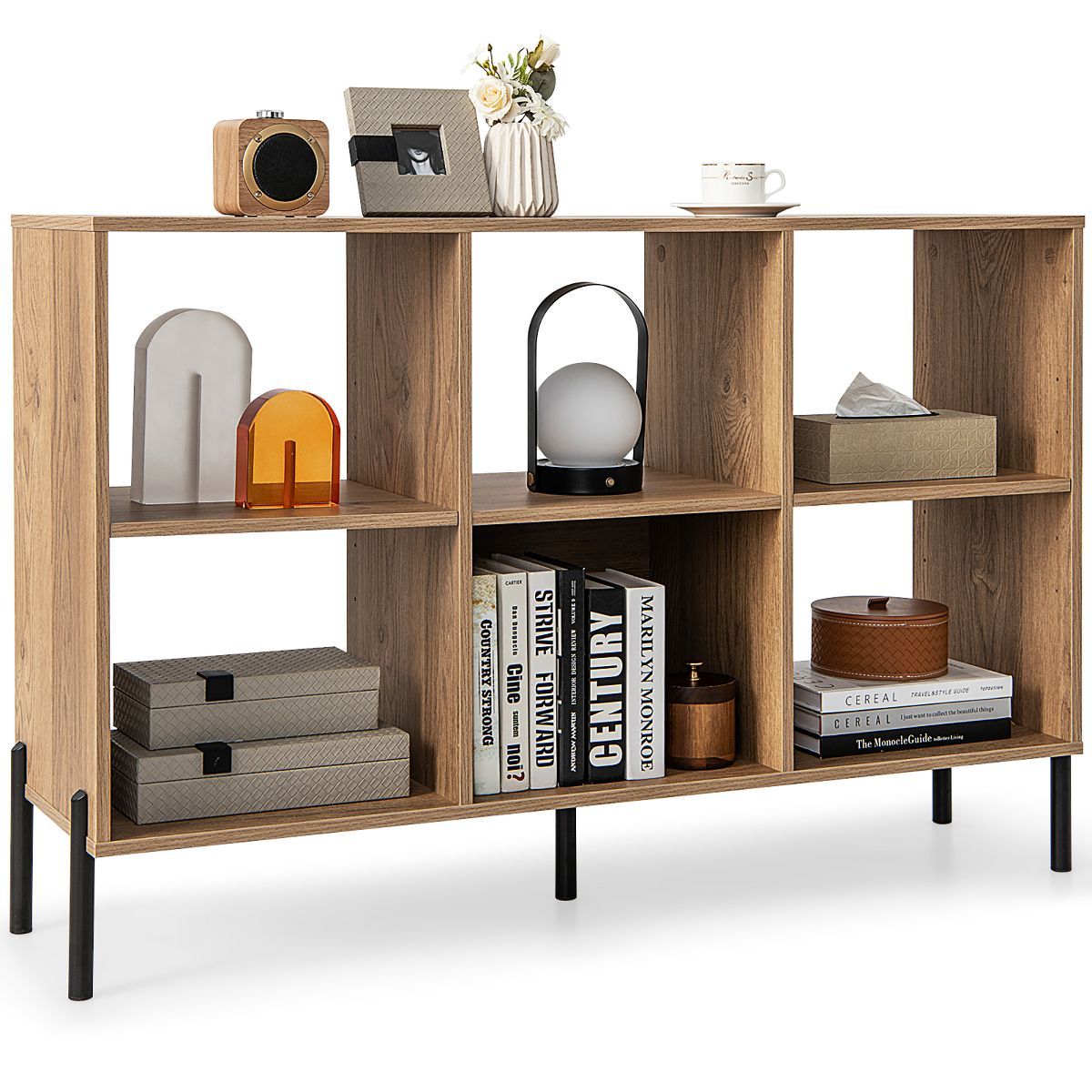 Costway 6 Cube Storage Shelf Organizer Bookcase Square Cubby Cabinet Bedroom Natural | Target