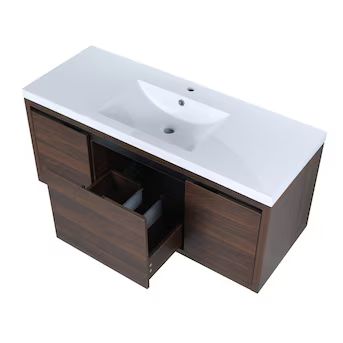 Forclover Floating Soft-Closing 48-in California Walnut Single Sink Floating Bathroom Vanity with... | Lowe's