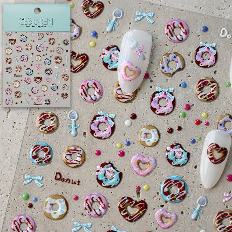 Cute Donut Nail Art Stickers, Food Chocolate Doughnut Nail Decals, Self-Adhesive, Nail Accessorie... | Amazon (US)