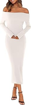 MEROKEETY Women's 2024 Formal Off Shoulder Bodycon Sweater Dress Long Sleeve Elegant Ribbed Knit ... | Amazon (US)