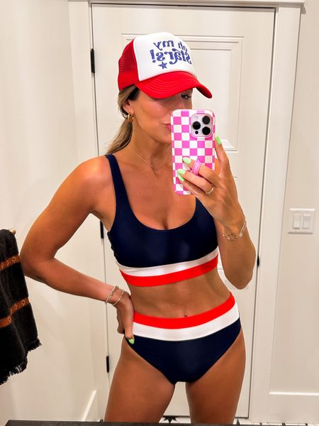 Memorial Day outfit | 4th of July outfit | patriotic swimsuit | trucker hat 

#LTKswim #LTKstyletip #LTKunder100
