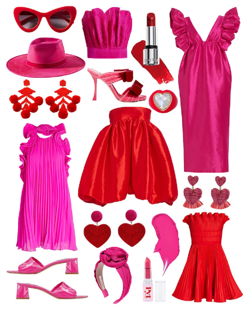 MAGENTA + RED: A bright pop of color with ruffles and volume equals a bombshell combo for this holiday. Add a swipe of red lipstick for a bold statement.