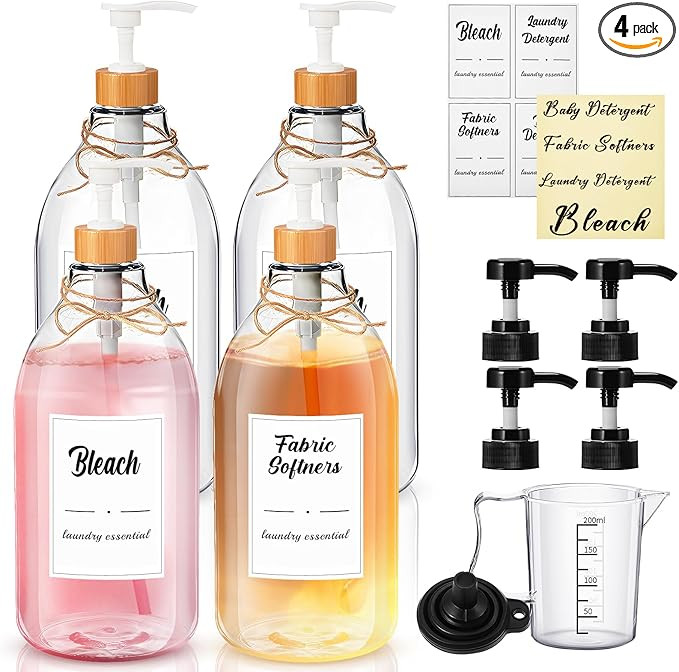 Hushee 4 Pcs Laundry Detergent Dispenser Bottle 67.6 oz Laundry Detergent Container Liquid Fabric... | Amazon (US)
