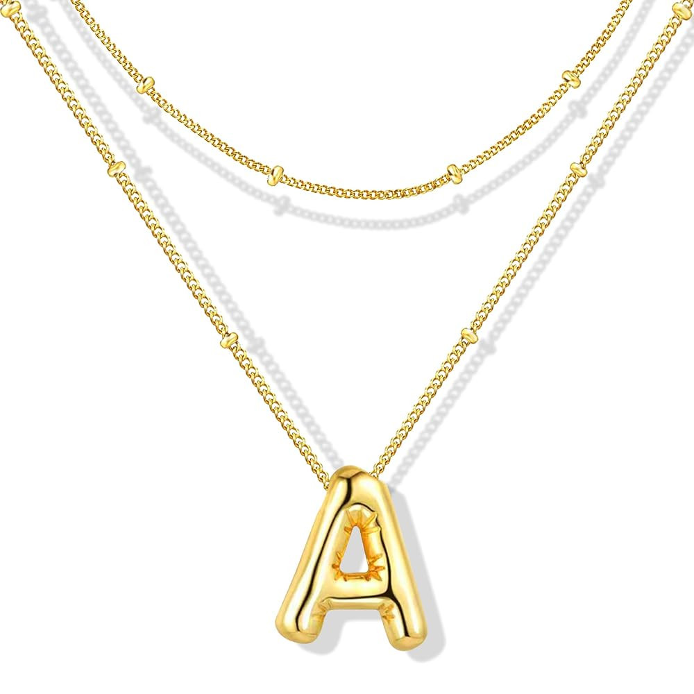 ZECICO Bubble Letter Necklace for Women, Chunky 3D Initial Pendant Necklaces Adjustable Chain, Da... | Amazon (CA)