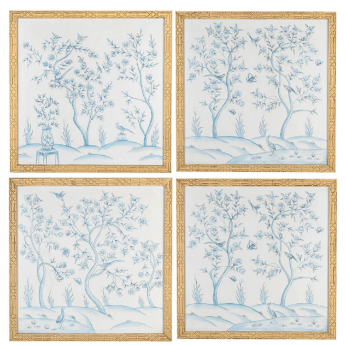 Set of 4 Soft Blue Chinoiserie Hand Painted Murals | The Well Appointed House, LLC