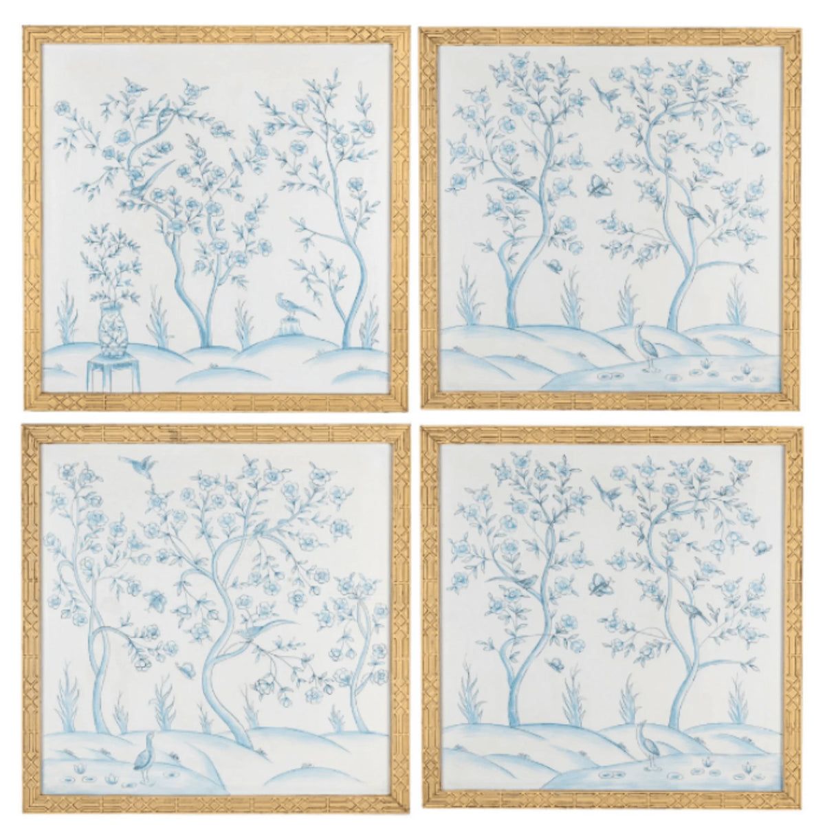 Set of 4 Soft Blue Chinoiserie Hand Painted Murals | The Well Appointed House, LLC
