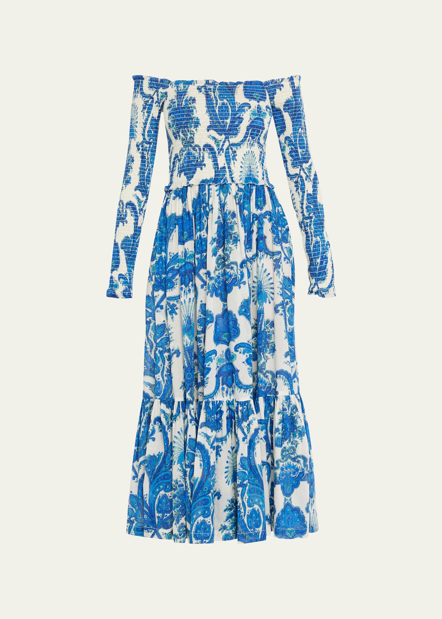Skylar Smocked Off-The-Shoulder Midi Dress | Bergdorf Goodman