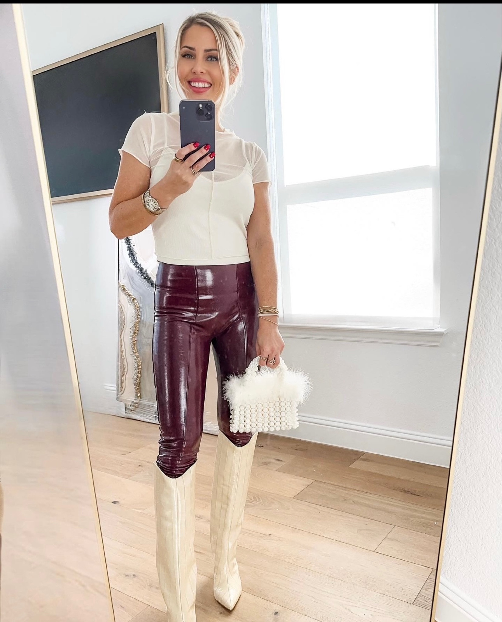 Date night outfit. Girls night outfit. Cream boots. Patent leather spanx 

#LTKstyletip #LTKparties #LTKMostLoved