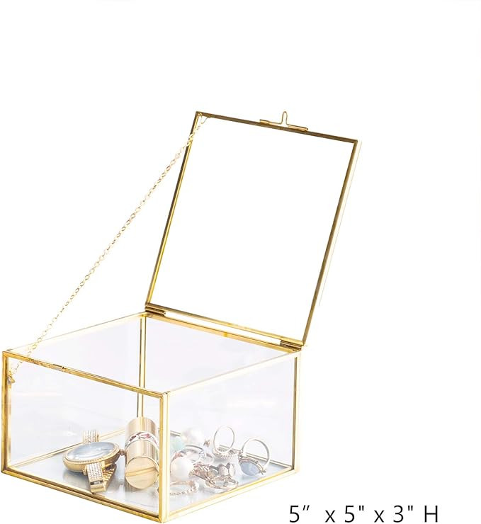 Utopz Golden Glass Jewelry Keepsake Square Box Home Decor Display Vintage Glass Jewelry Organizer... | Amazon (US)