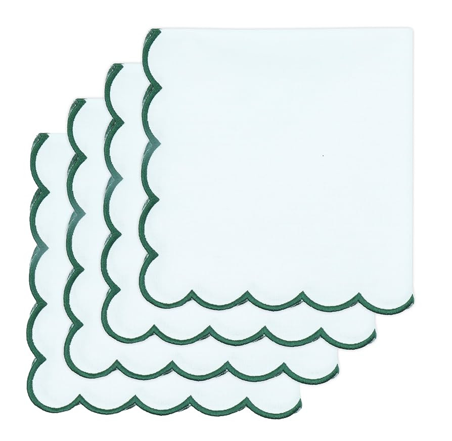 PurpleEssences Scalloped Embroidery Cloth Napkins Table Decor Spring Summer Easter 100% Cotton Se... | Amazon (US)