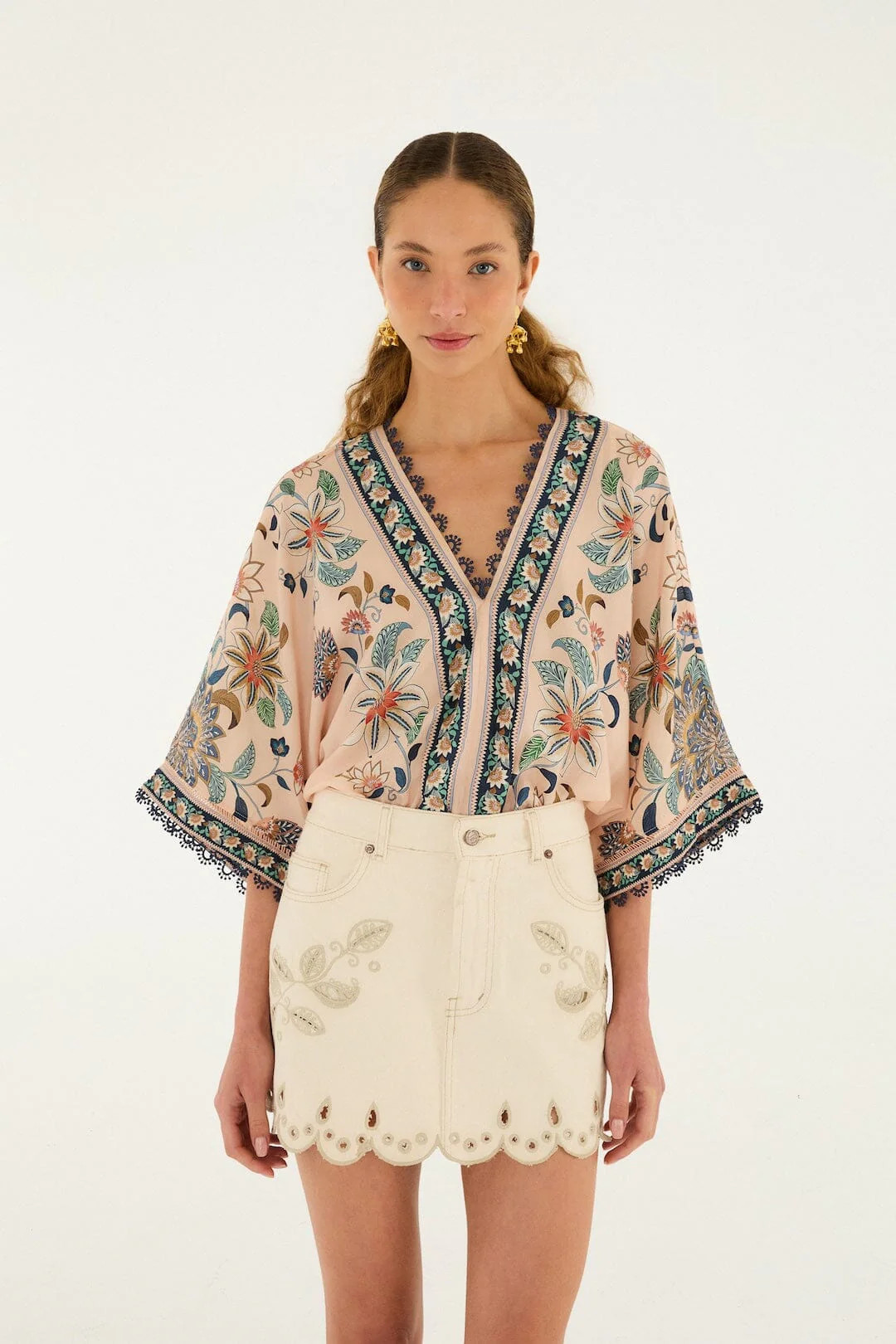 Off-White Canva Scallop Richelieu Skirt | FARM Rio | FarmRio (US)