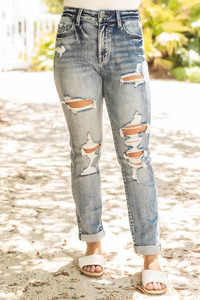 Lillie Medium Wash Distressed High Rise Jeans FINAL SALE | Pink Lily