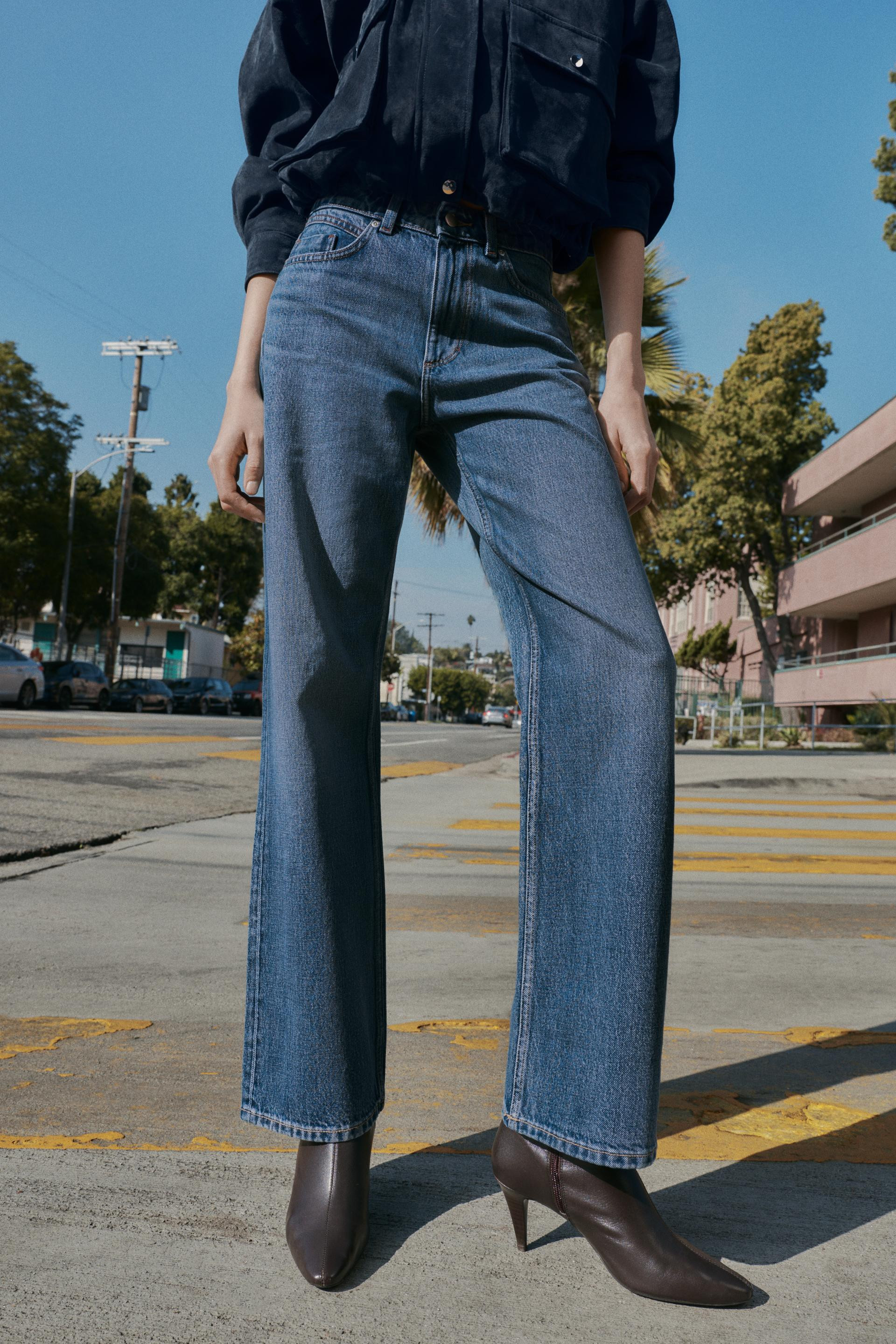 Zara - Z.03 Straight High-Waisted Long Length Jeans - Women - Mid-Blue - Women | Zara US
