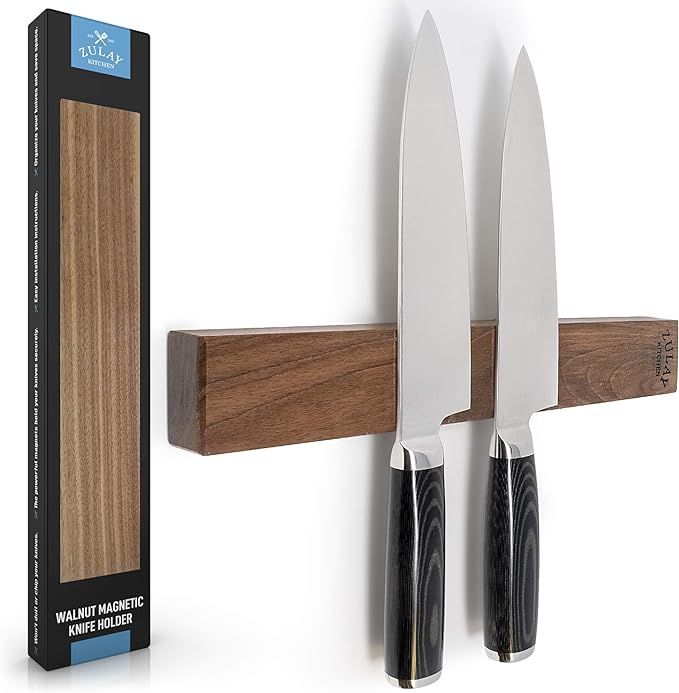 Zulay 11.75" Seamless Walnut Wood Magnetic Knife Holder - Wooden Magnetic Knife Strip for Organiz... | Amazon (US)
