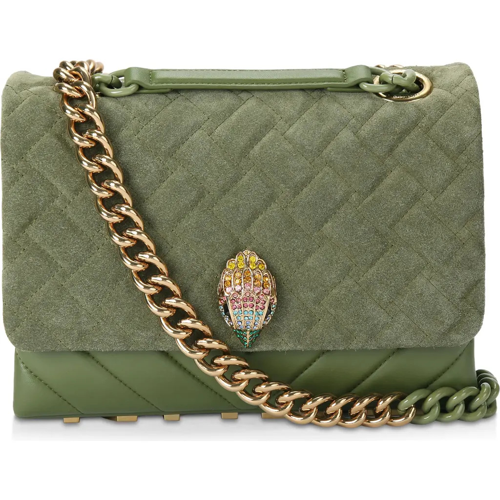 Kurt Geiger London Large Kensington Quilted Suede & Leather Shoulder Bag in Khaki at Nordstrom | Nordstrom