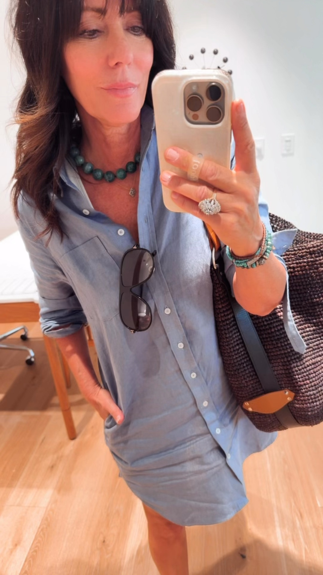 Easy linen shirt dress - the epitome of summer dressing - I cat believe it’s only a little over $50!! 
Wearing small 
It’s fingertip length but dips a little shorter on the sides 

@onequince 

#quincepartner 

#LTKTravel #LTKgrwm #LTKWorkwear