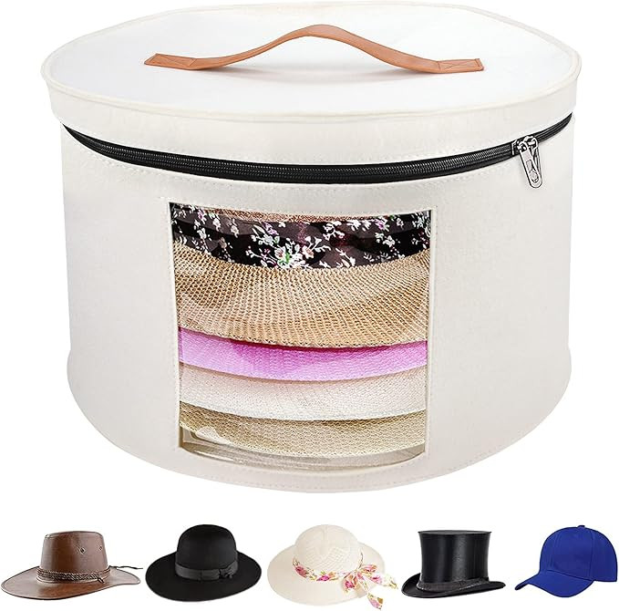 Large Hat Storage Box for Women & Men, 16" D x 10" H Hat Box Organizer，Foldable Round Travel Ha... | Amazon (US)