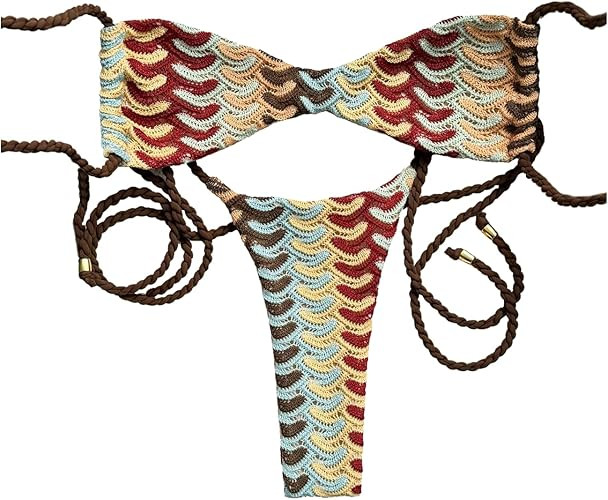 GORGLITTER Women's Crochet Boho String Bikini Set Colorful Striped High Cut Thong Swimsuit Cheeky... | Amazon (US)