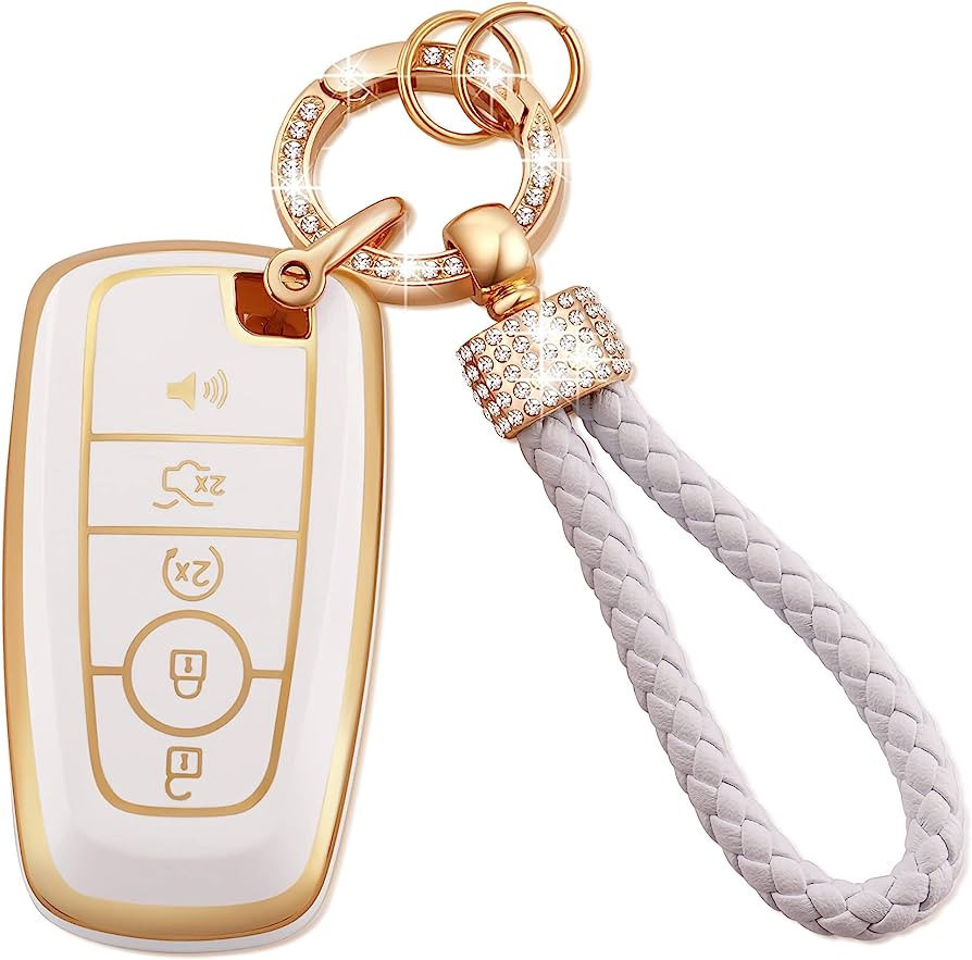 EKALA for Ford Key Fob Cover with Keychain Lanyard, 5 Buttons Soft TPU Keys Shells Girly White Ke... | Amazon (US)