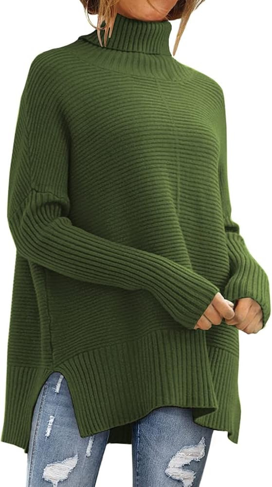 LILLUSORY Women's Oversized Turtleneck Sweaters Fall Batwing Sleeve Ribbed Tunic Sweater | Amazon (US)