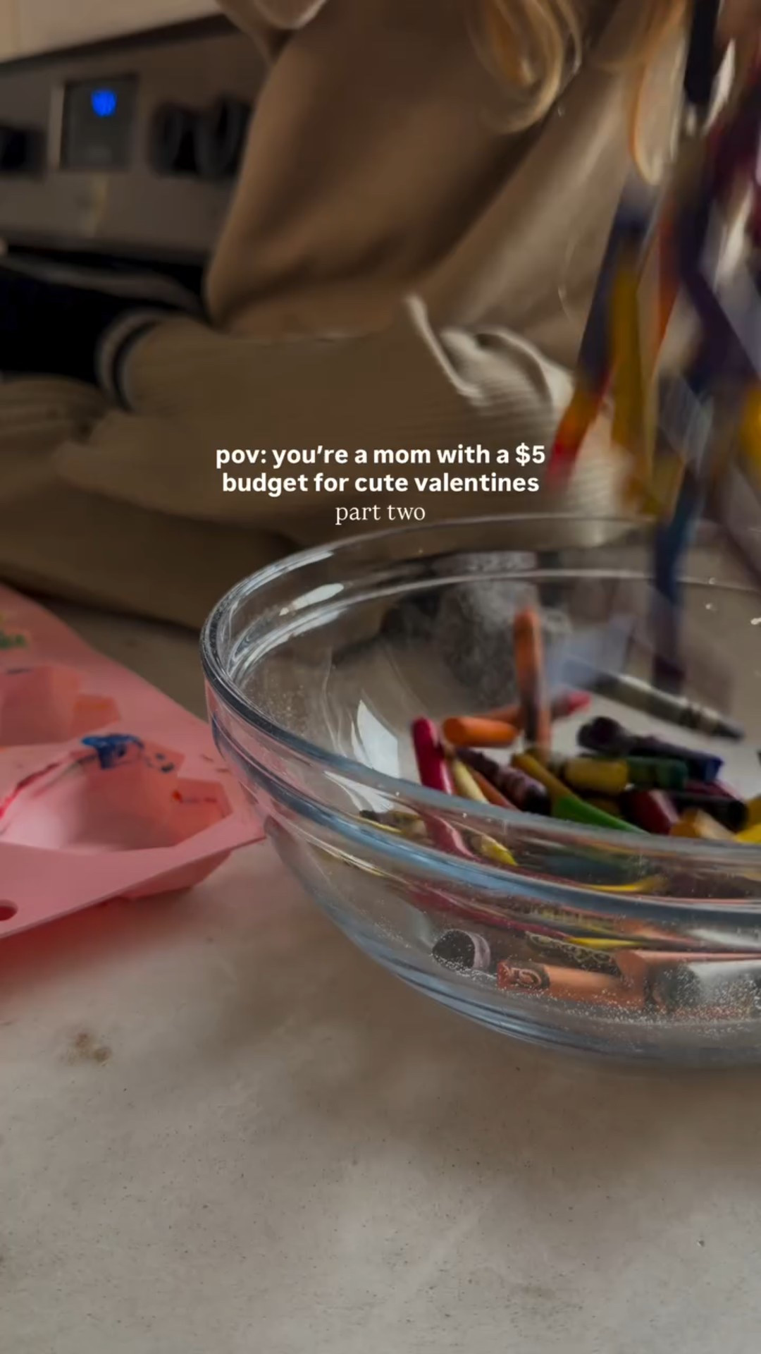 My younger two felt left out, soooo obviously we had to make valentines for them, too 👧🏼🧒🏼

We melted all of our broken crayons into heart molds, glued them onto leftover Amazon box backing, stamped “you color my world,” and let them go to town coloring the background. 

Comment SHOP for the list of materials we used 🤍

#KidsCrafts #ValentinesDIY #BudgetDIY #MomLife #CreativeKid