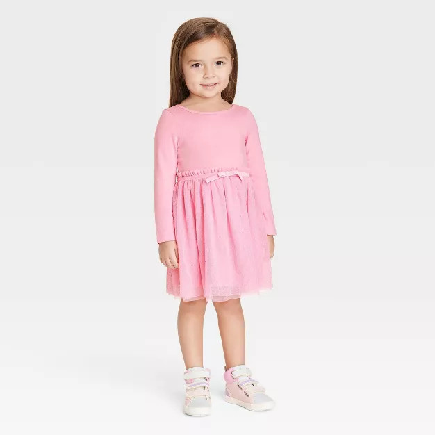 Toddler Girls' Tulle Long Sleeve Dress - Cat & Jack™ Pink | Target