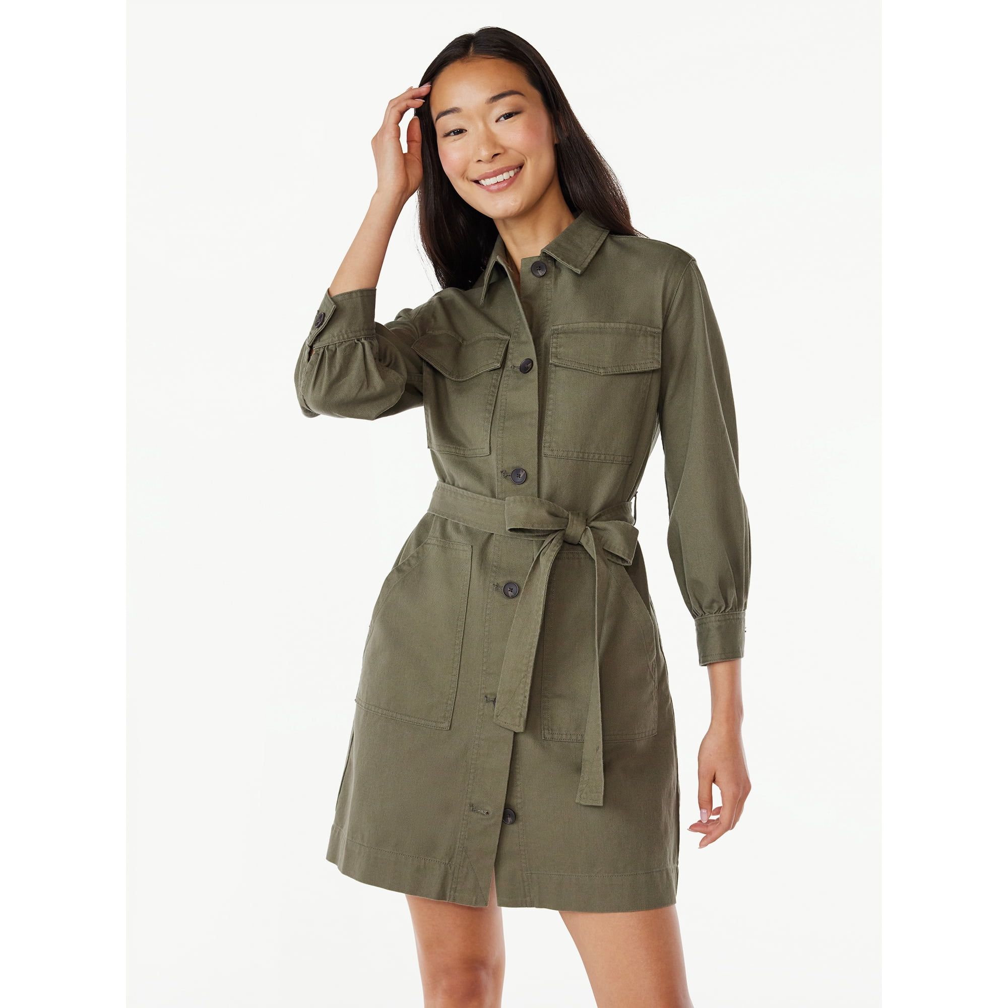 Free Assembly Women's Belted Utility Mini Dress with Long Sleeves, Sizes XS-XXL - Walmart.com | Walmart (US)