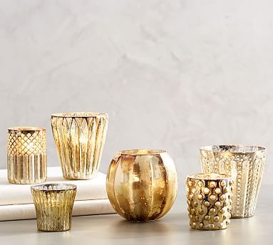 Antiqued Mercury Votive Holder, Set of 6 - Gold | Pottery Barn (US)