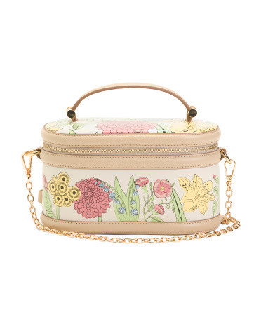 Leather Floral Small Zip Around Crossbody, Leather/Gold | TJ Maxx