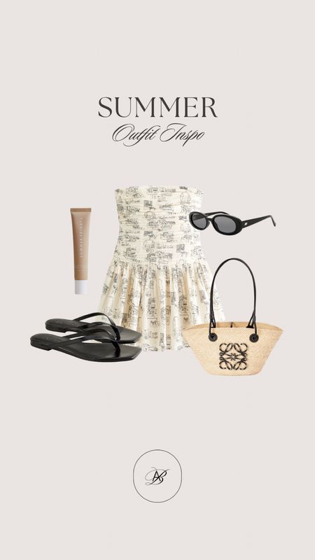 Summer outfit inspo! This mini dress is the perfect look for any summer occasion! Pair it with a Loewe tote bag and black sandals. Complete the look with these oval sunnies and my favorite Summer Fridays lip balm! 🤍

#LTKTravel #LTKSeasonal #LTKStyleTip