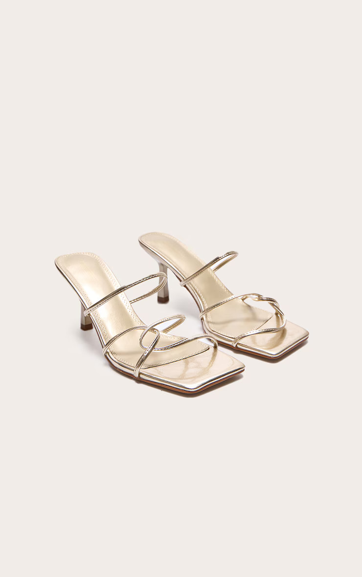 Gold PU Wide Fit Cross Over Strap Heeled Mules | PrettyLittleThing US