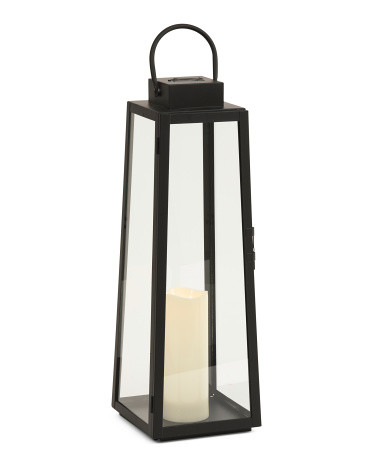 7x21.75x7 Outdoor Extra Large Metal And Glass Solar Lantern | TJ Maxx