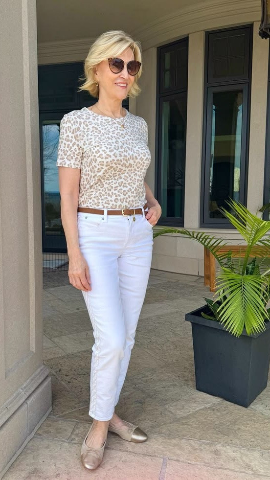 Some outfits just feel like an easy win every time. 🤍🐆 This leopard tee from Talbots paired with white cropped jeans and ballet flats is one of those looks that’s simple, comfortable, and still has a little bit of personality.

I love how the white denim keeps everything feeling fresh, while the leopard print adds just the right amount of fun without being too much. And ballet flats are always my go-to when I want something polished but effortless.

An easy everyday favourite that never lets me down. ✨

#LTKSeasonal #LTKOver40 #LTKootd