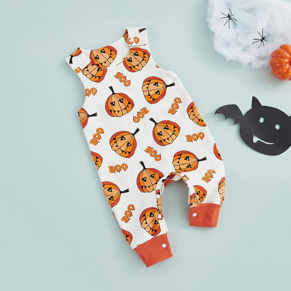 Newborn Baby boy Girl Halloween Romper Jumpsuit Sleeveless Pumpkin Print Bodysuit Overalls Outfits Clothes | Amazon (US)